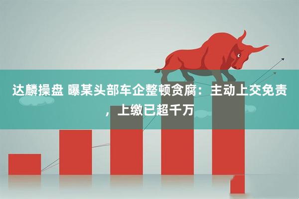 达麟操盘 曝某头部车企整顿贪腐：主动上交免责，上缴已超千万